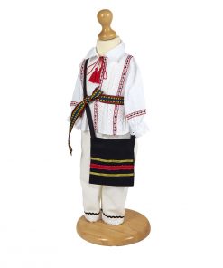 costum national botez 7 piese pentru baieti, cu ie, bundita, itari, traista, cingatoare si opinci