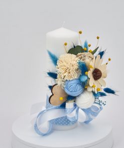 Lumanare Botez Flori Nemuritoare Bleu