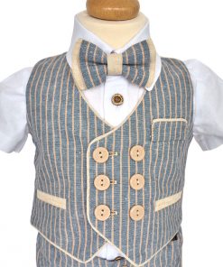 Costum botez din in pentru baieti cu sapca si botosei
