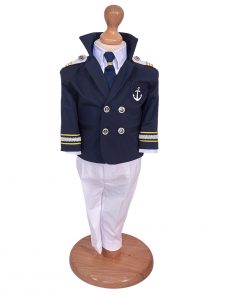 Costum botez marinar cu cravata si bereta