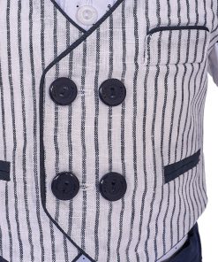 Costum botez din in pentru baieti cu sapca si botosei