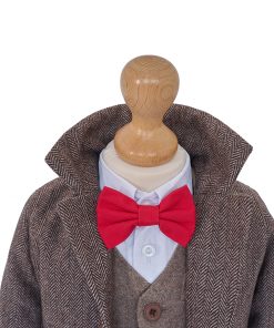 Costum botez baieti cu palton din lana maro