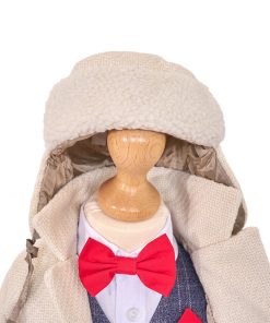 Costum botez baieti cu palton din lana alb