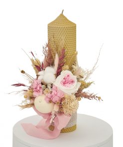 lumanare botez tip fagure pink vanilla