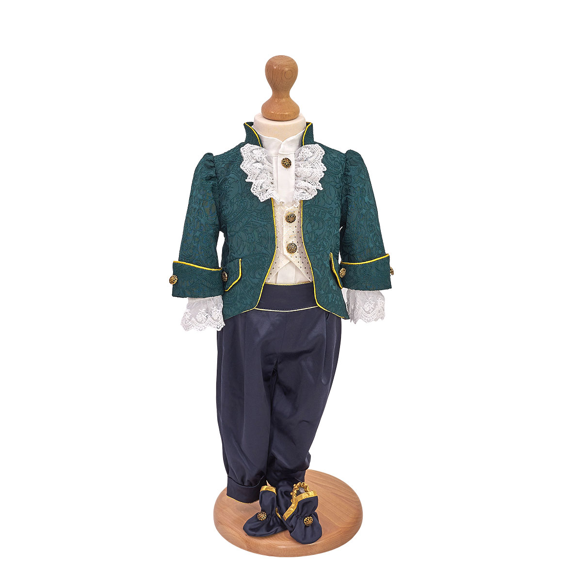 costum botez print verde din brocard