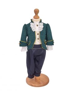 costum botez print verde din brocard