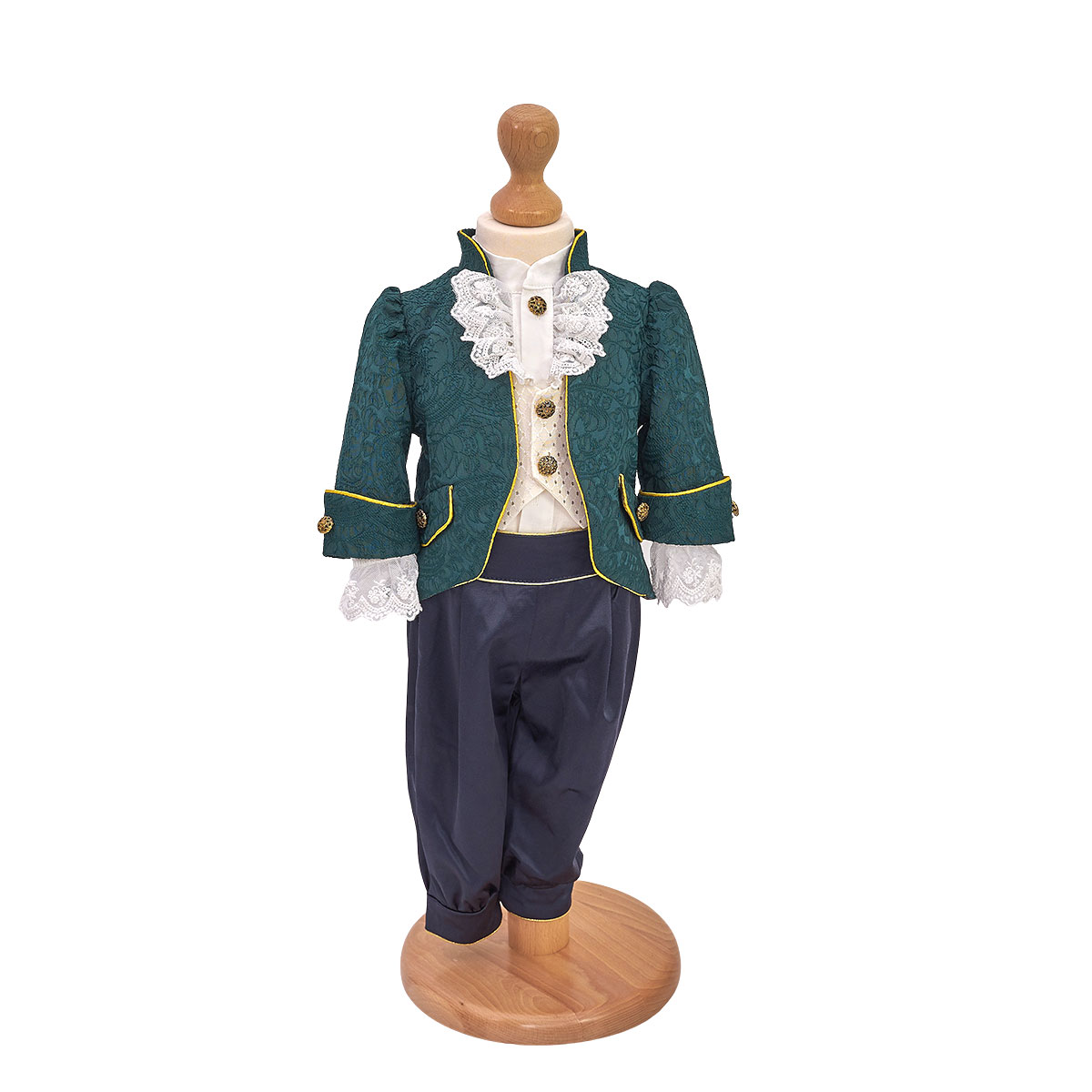 costum botez print verde din brocard