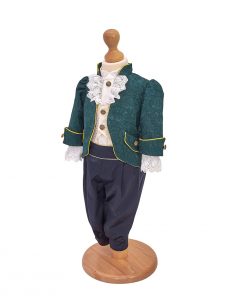 costum botez print verde din brocard