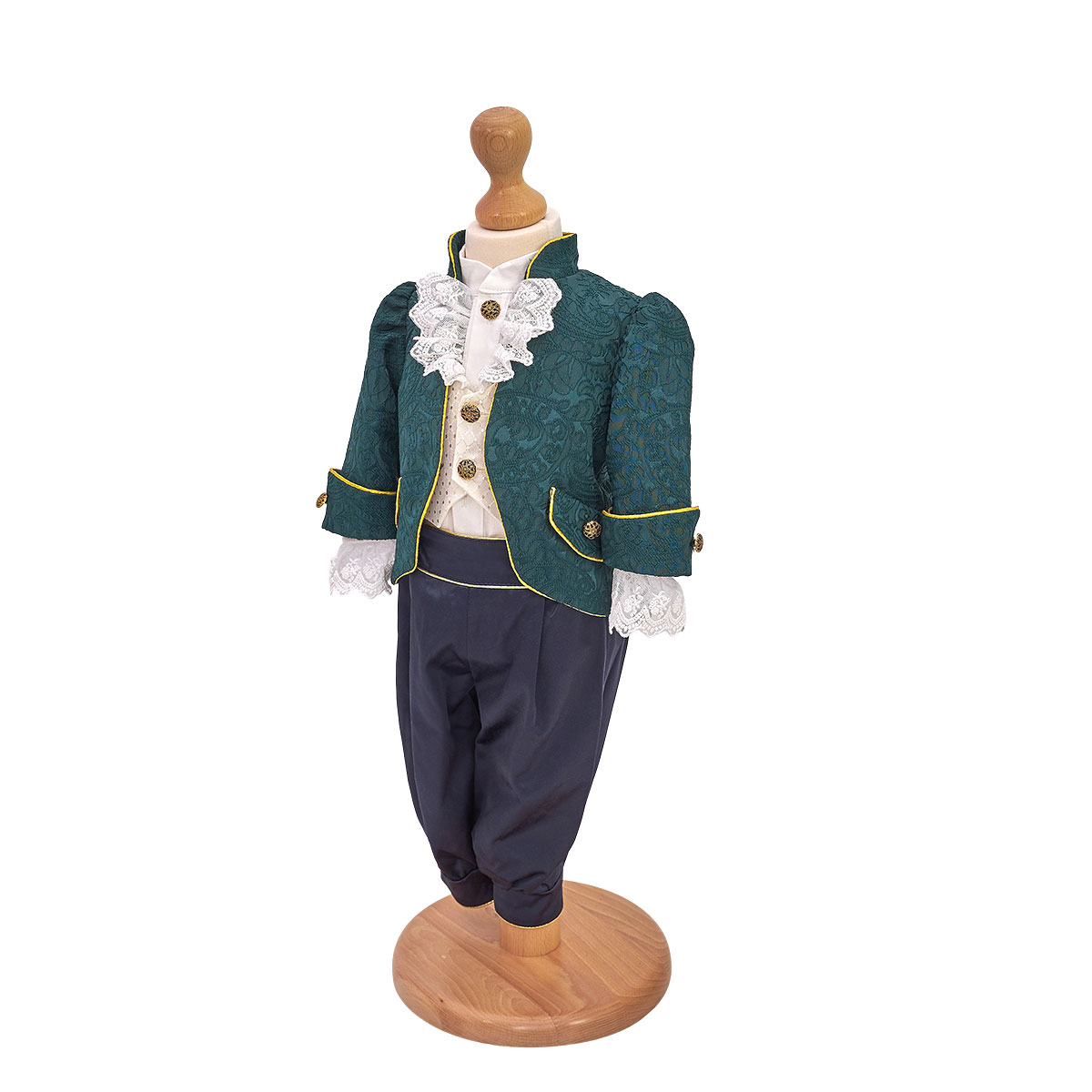 costum botez print verde din brocard