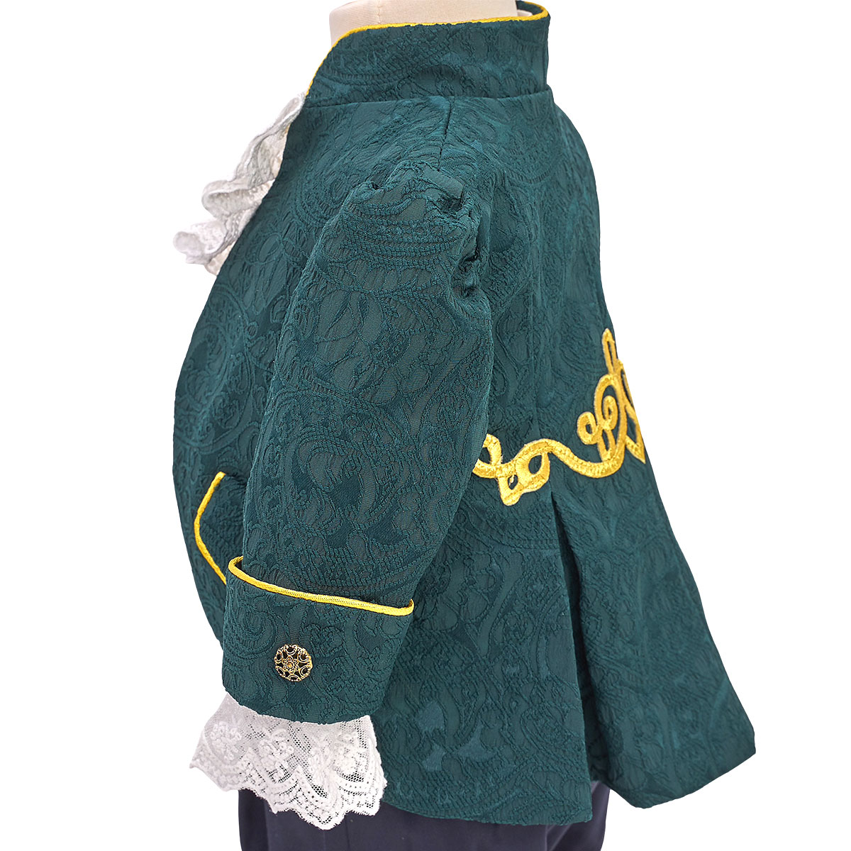 costum botez print verde din brocard