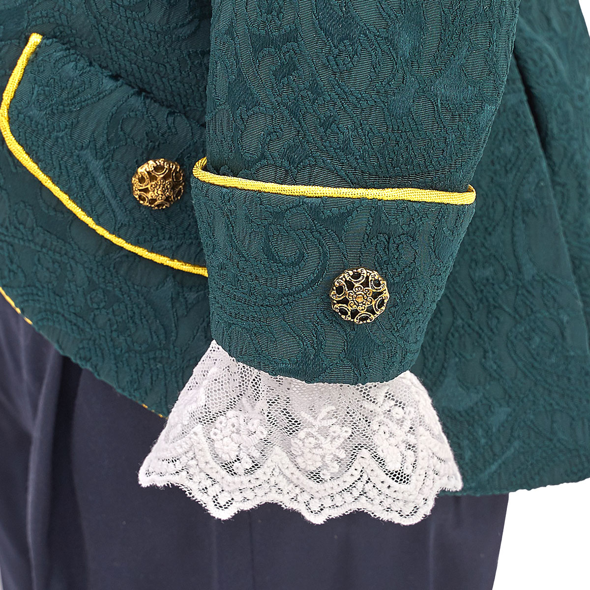 costum botez print verde din brocard