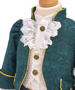 costum botez print verde din brocard
