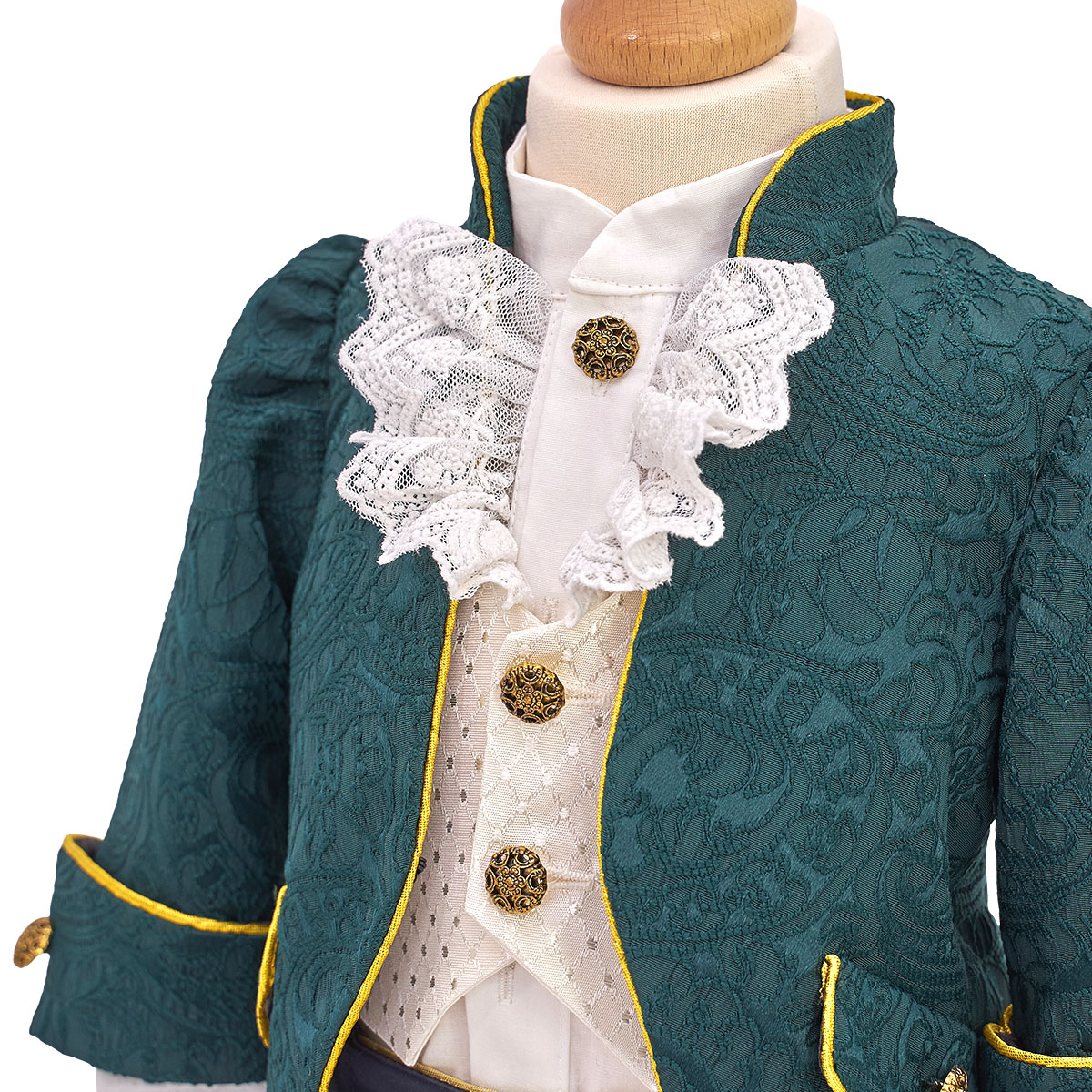 costum botez print verde din brocard