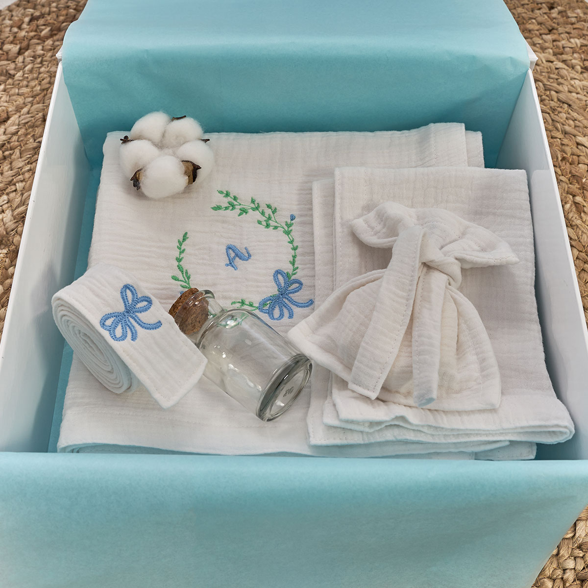 Trusou Botez Baiat Personalizat din Muselina Alb-3