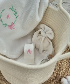 Trusou Botez Fetita Personalizat din Muselina Alb-3