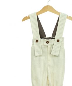 Pantalon cu bretele din raiat alb -1