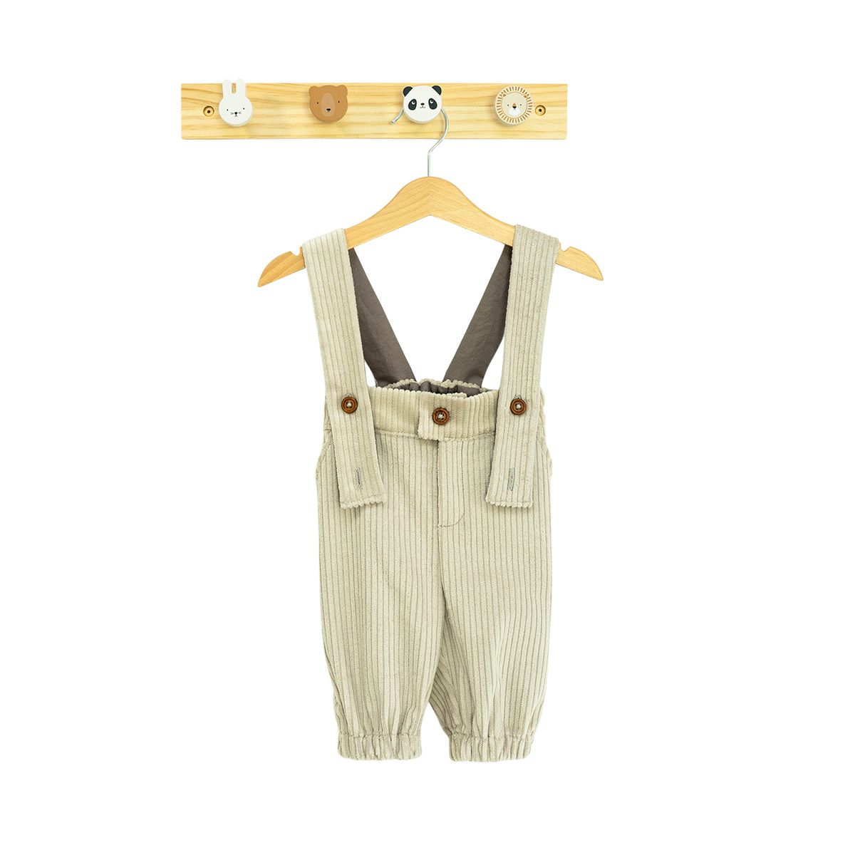 Pantalon cu bretele din raiat beige-1