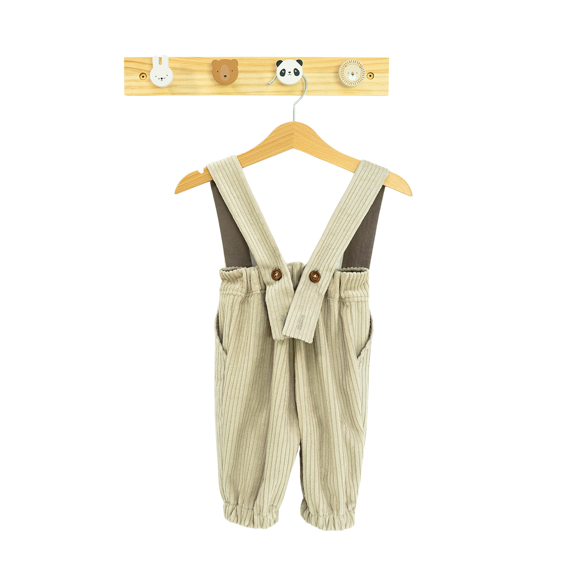 Pantalon cu bretele din raiat beige-1