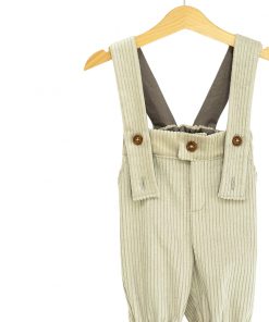 Pantalon cu bretele din raiat beige-1