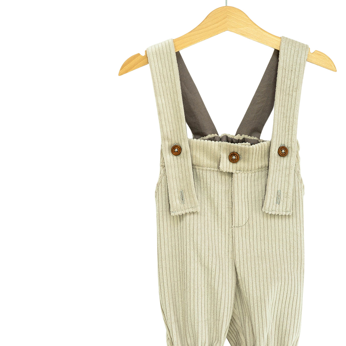 Pantalon cu bretele din raiat beige-1