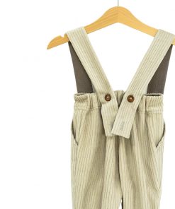 Pantalon cu bretele din raiat beige-1