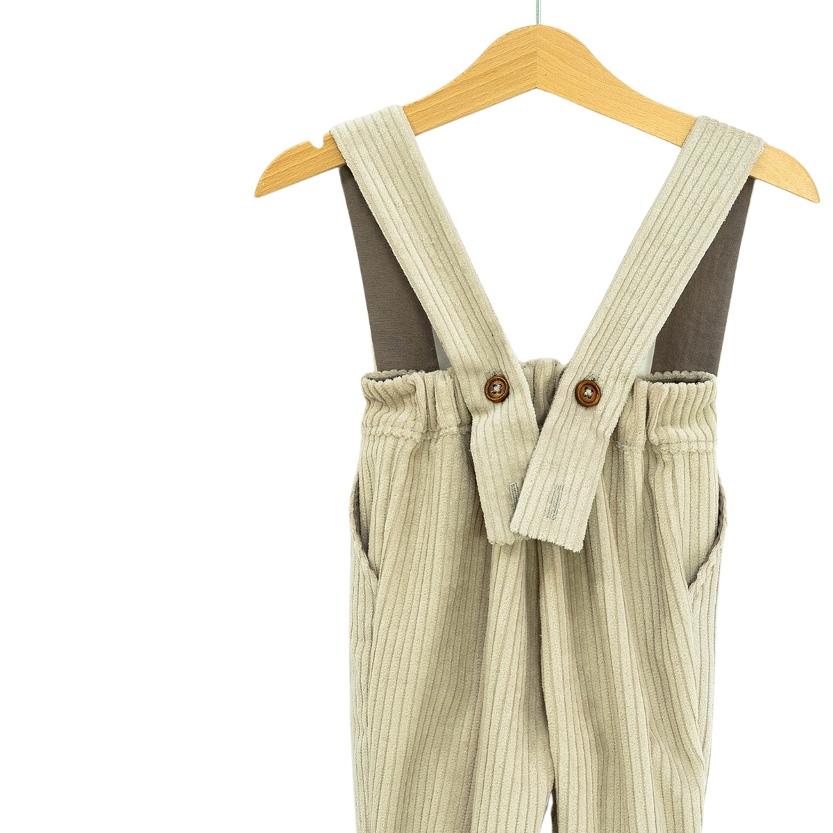 Pantalon cu bretele din raiat beige-1