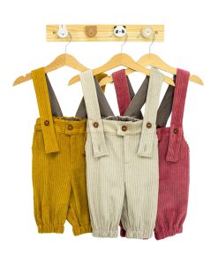 Pantalon cu bretele din raiat beige-1
