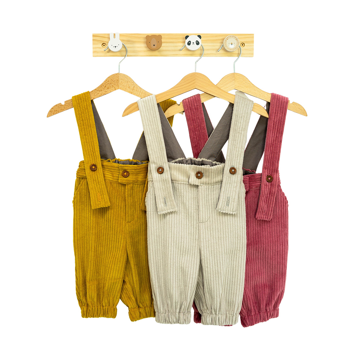 Pantalon cu bretele din raiat beige-1