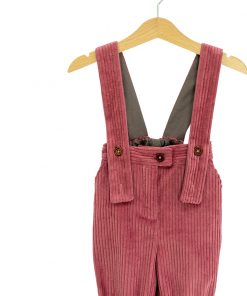 Pantalon cu bretele din raiat roz-1