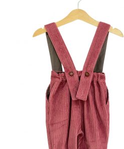 Pantalon cu bretele din raiat roz-1