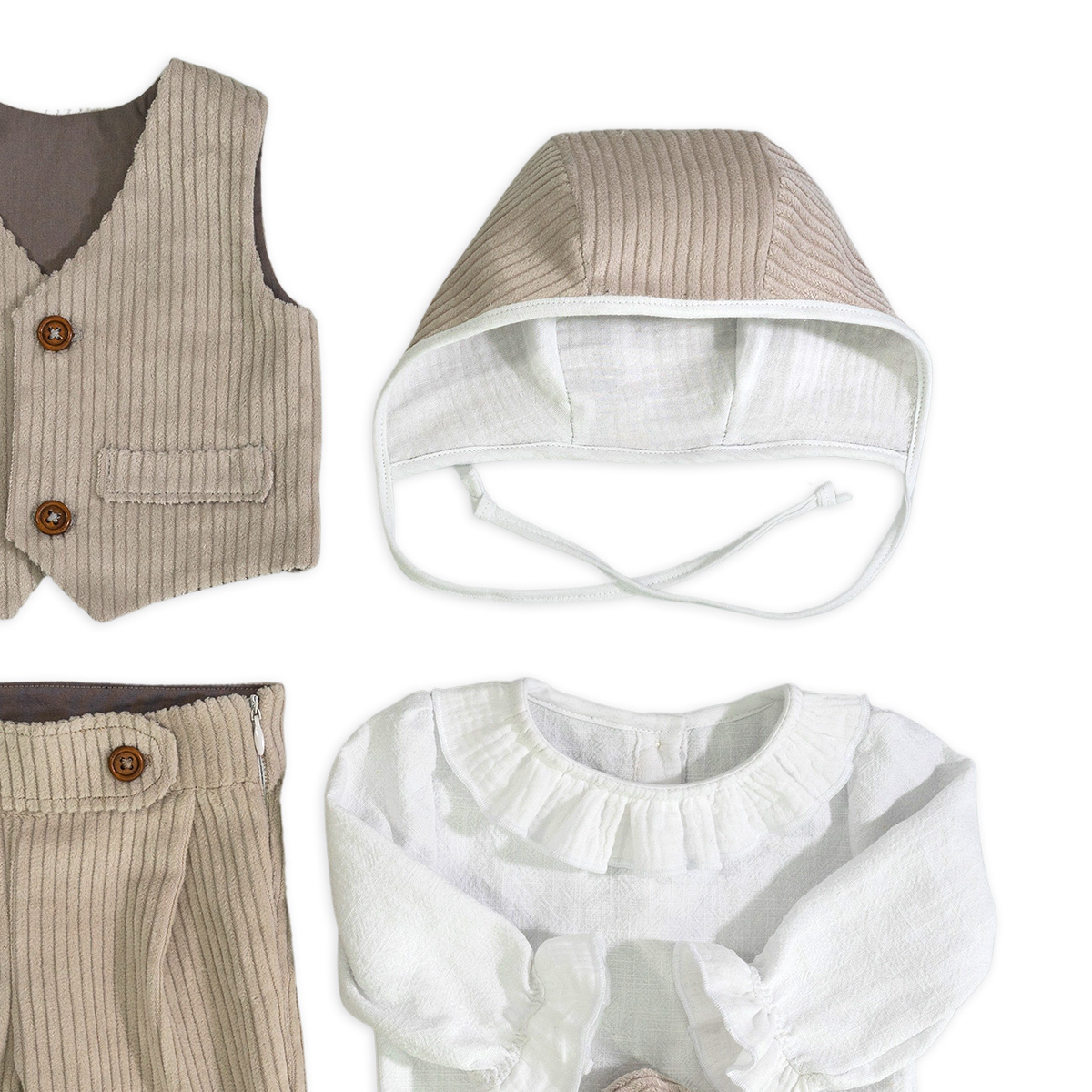 Set Complet Adam cu pantalon vesta si body beige-1