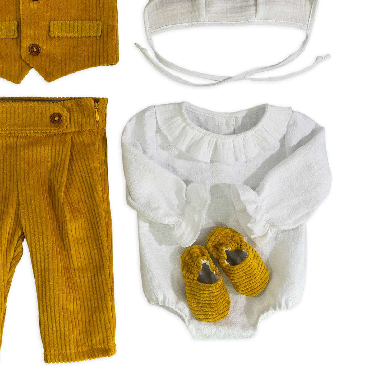 Set complet Adam cu pantalon vesta si body mustar 1-1