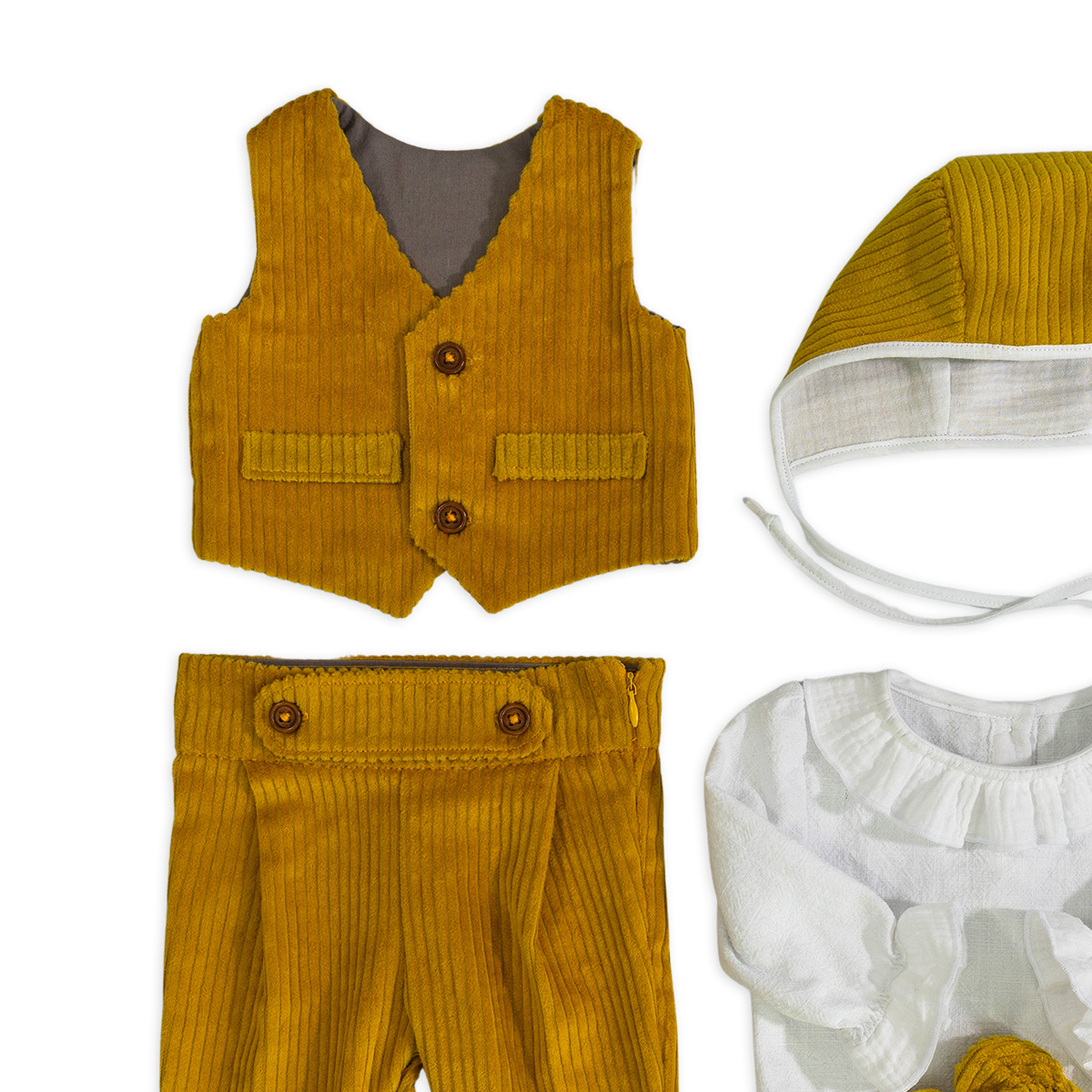 Set complet Adam cu pantalon vesta si body mustar 1-1
