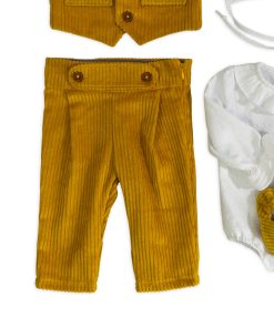 Set complet Adam cu pantalon vesta si body mustar 1-1