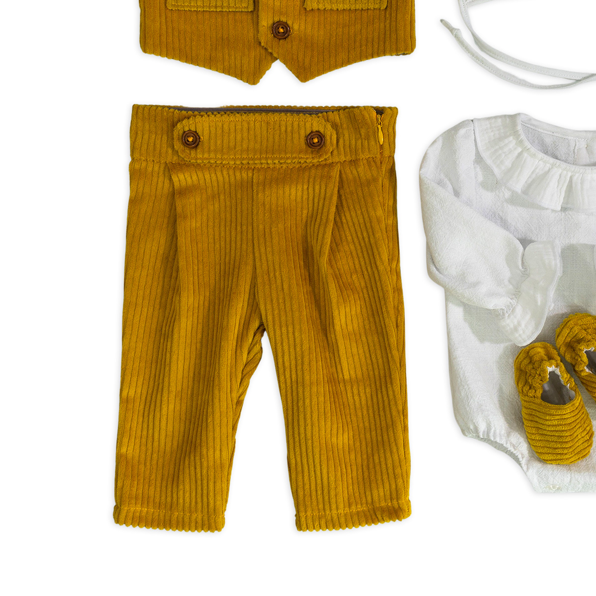 Set complet Adam cu pantalon vesta si body mustar 1-1