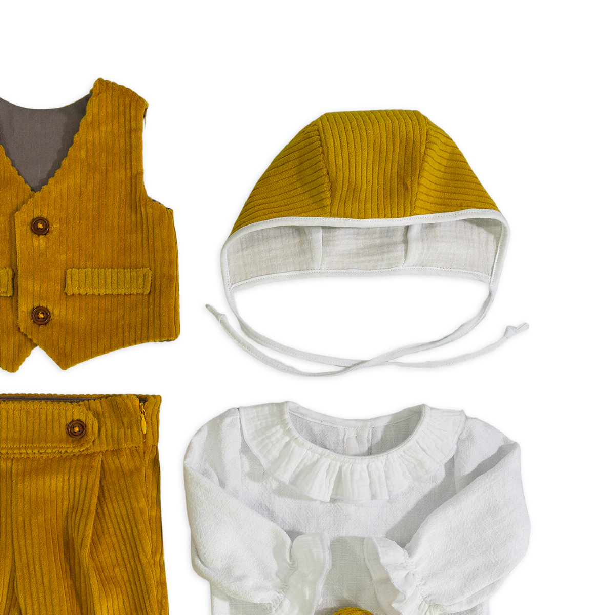 Set complet Adam cu pantalon vesta si body mustar 1-1